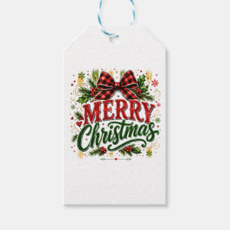 Frohe Weihnachten Karo-Schleife Geschenkanhänger