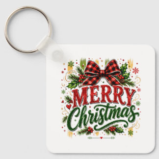 Frohe Weihnachten Karo-Schleife Schlüsselanhänger