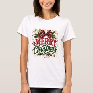 Frohe Weihnachten Karo-Schleife T-Shirt