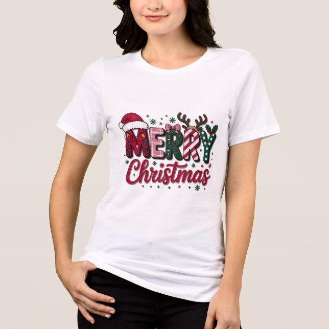 Frohe Weihnachten Karomuster-Typografie-Text Tri-Blend Shirt (Vorderseite)
