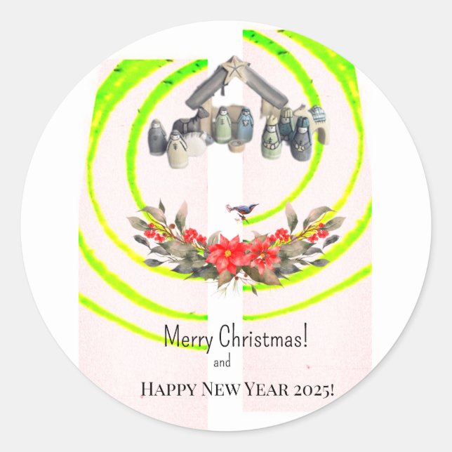 Frohe Weihnachten! Karte Runder Aufkleber (Vorderseite)