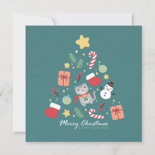 Frohe Weihnachten: Kat & Tree Illustration Karte