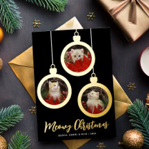 Frohe Weihnachten Katze Goldene Christbaumkugeln 3