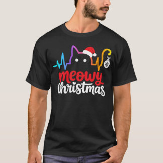 Frohe Weihnachten Katze Herzschlag Süßes Tierliebh T-Shirt