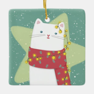Frohe Weihnachten: Katze Illustration Keramikornament