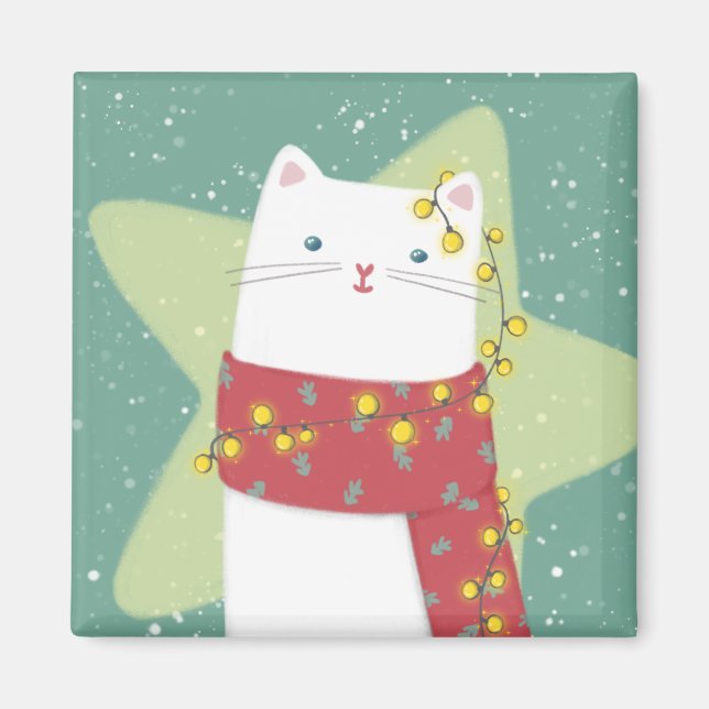 Frohe Weihnachten: Katze Illustration Magnet (Vorne)