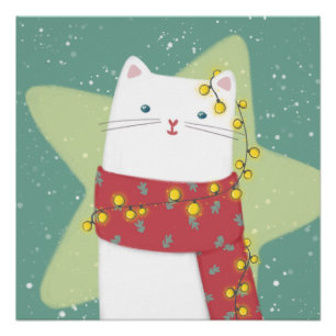 Frohe Weihnachten: Katze Illustration Poster