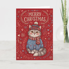 Frohe Weihnachten Katze mit Pullover und Hut