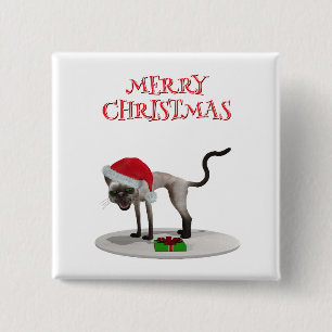 Frohe Weihnachten. Katze mit Santa-Hut Button