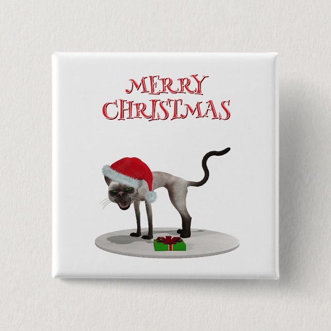 Frohe Weihnachten. Katze mit Santa-Hut Button (Vorderseite)