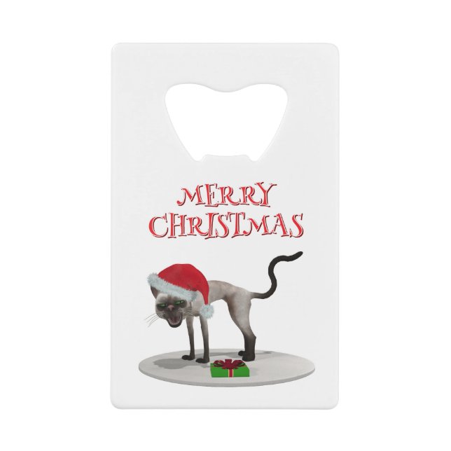Frohe Weihnachten. Katze mit Weihnachtsmannmütze Geldbeutel Flaschenöffner (Vorderseite)