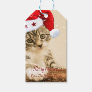 Frohe Weihnachten, Katze mit Weihnachtsmannmütze Geschenkanhänger