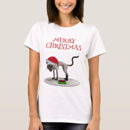 Frohe Weihnachten. Katze mit Weihnachtsmannmütze T-Shirt