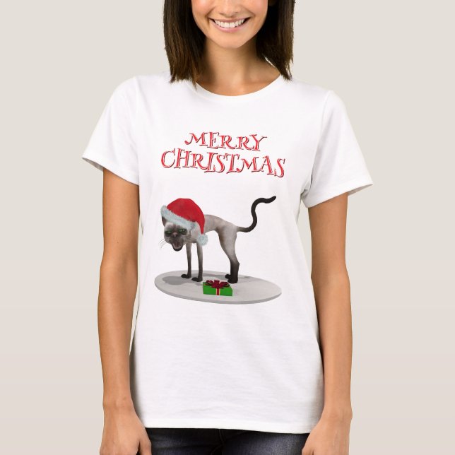 Frohe Weihnachten. Katze mit Weihnachtsmannmütze T-Shirt (Vorderseite)