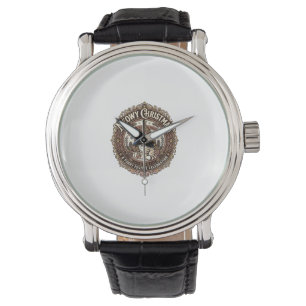 Frohe Weihnachten Katze Weihnachten Vintage Vektor Armbanduhr