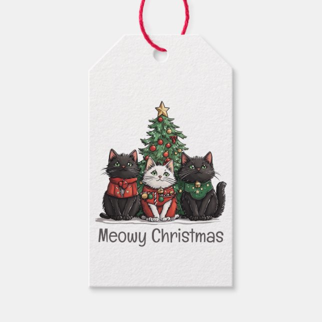 Frohe Weihnachten Katzen Feiertagsbaum Geschenkanhänger (Vorderseite)