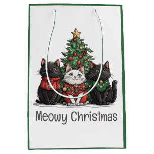 Frohe Weihnachten Katzen Feiertagsbaum Mittlere Geschenktüte