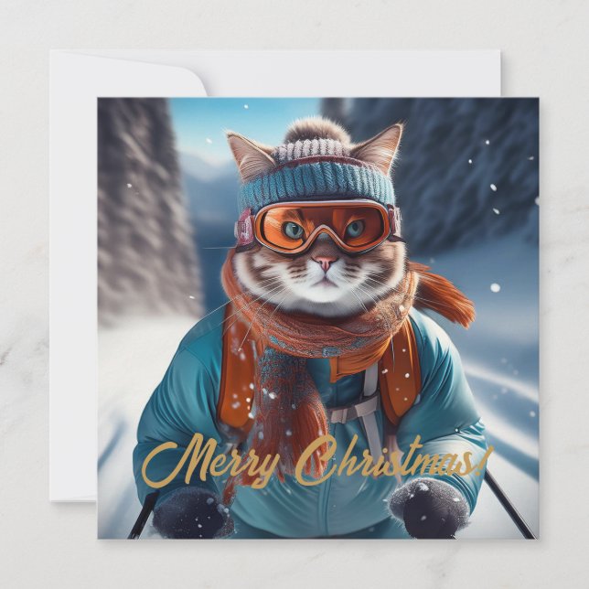 Frohe Weihnachten Katzen Ski (Vorderseite)