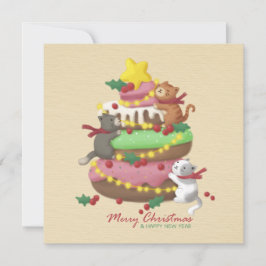 Frohe Weihnachten: Katzen und Süßigkeiten Illustra Einladung