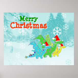 Frohe Weihnachten Kawaii Dragons Poster