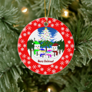 Frohe Weihnachten! Keramik der Snowman-Familie Ornament
