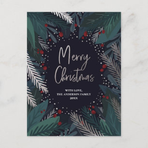 Frohe Weihnachten. Kiefern und Schnee. Modernes De Feiertagspostkarte