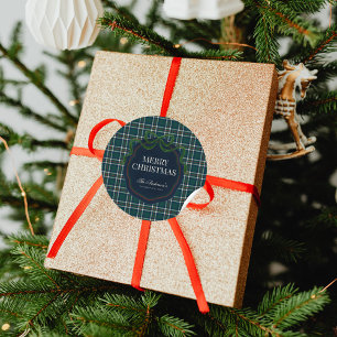 Frohe Weihnachten Klassisch Elegant Tartan Kariert Runder Aufkleber