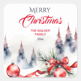 Frohe Weihnachten klassische rote Baubles und Kief Quadratischer Aufkleber