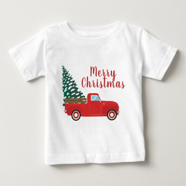 Frohe Weihnachten Kleiner Roter Lieferwagen Truck  Baby T-shirt (Vorderseite)