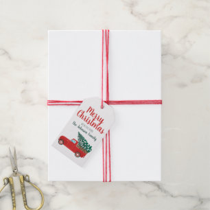 Frohe Weihnachten Kleiner Roter Pickup-Truck-Baum Geschenkanhänger