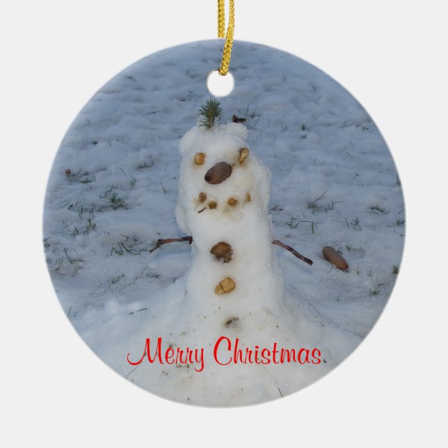 Frohe Weihnachten Kleiner Snowman Jahr Keramik Ornament (Vorne)