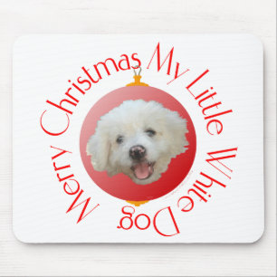 Frohe Weihnachten Kleiner Weißer Hund Mousepad