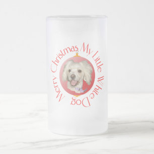 Frohe Weihnachten Kleiner Weißer Hund Pudel / Bich Mattglas Bierglas