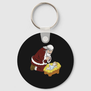Frohe Weihnachten kniender Weihnachtsmann mit von  Schlüsselanhänger