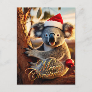 Frohe Weihnachten Koala sitzt in Eukalyptusbaum Postkarte