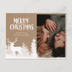 Frohe Weihnachten   Kraft Paper White Stag Foto Postkarte