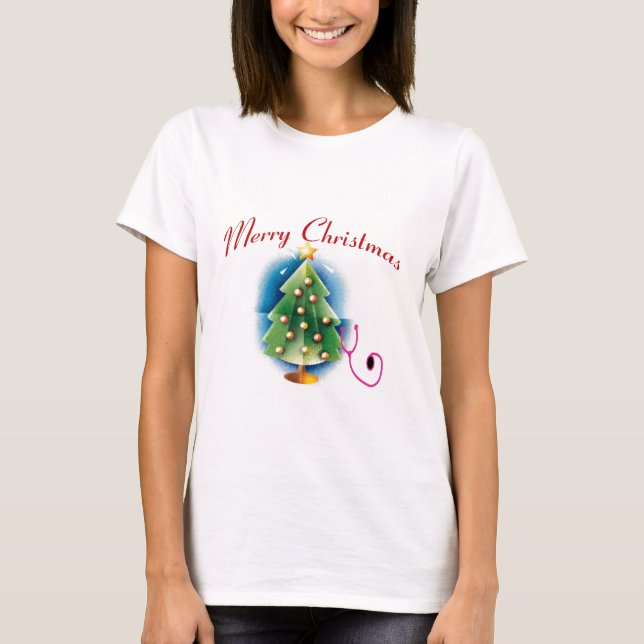 Frohe Weihnachten KRANKENSCHWESTER-BAUM T-Shirt (Vorderseite)