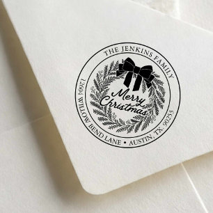 Frohe Weihnachten Kranz-Adresse-Stempel Gummistempel