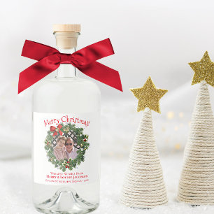 Frohe Weihnachten Kranz Foto Rahmen Lustiger Feier Alkoholflaschenetikett