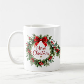 Frohe Weihnachten Kranz mit roter Schleife Klassis Kaffeetasse