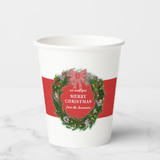 Frohe Weihnachten Kranz Personalisierter Name Pappbecher