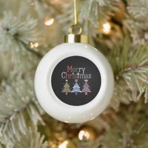 Frohe Weihnachten Kreuz Xmas Baum Retro Keramik Kugel-Ornament