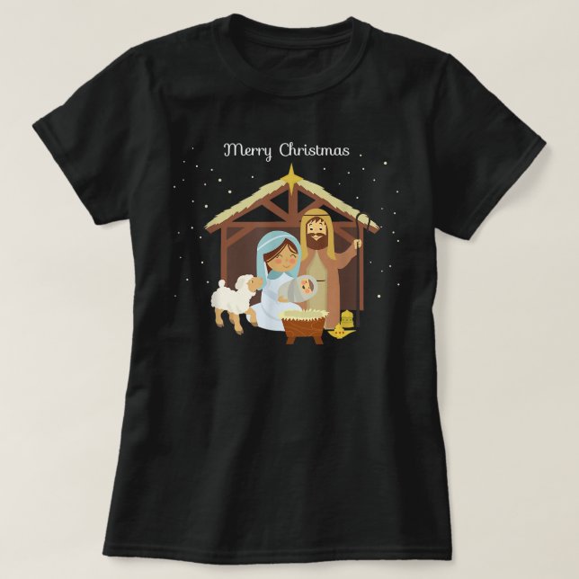 Frohe Weihnachten & Krippe Christlicher Glaube H T-Shirt (Design vorne)