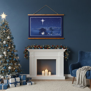Frohe Weihnachten Krippe Wandteppich Mit Holzrahmen