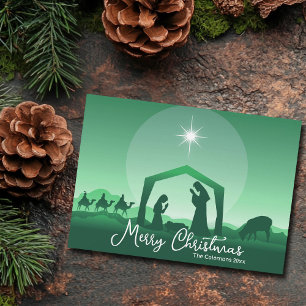 Frohe Weihnachten Krippenszene Grün Religiös