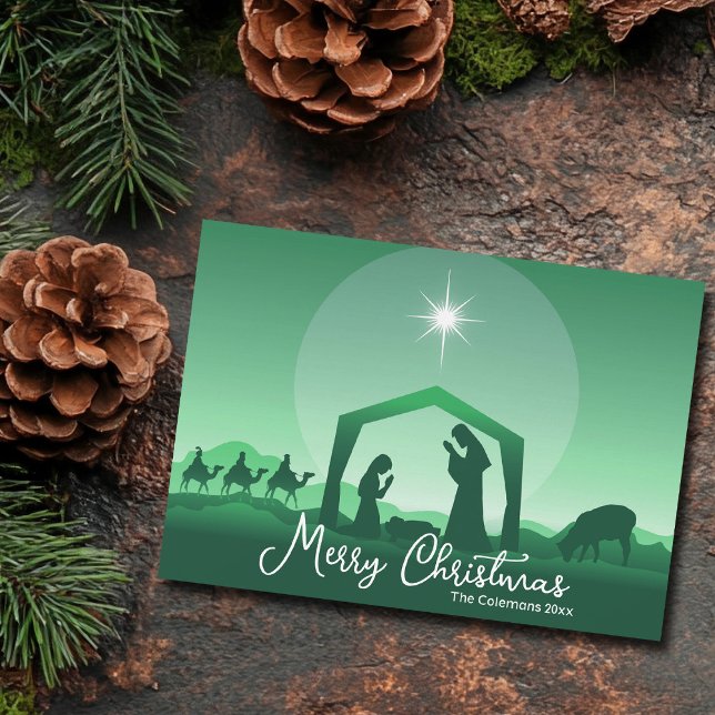 Frohe Weihnachten Krippenszene Grün Religiös (Von Creator hochgeladen)
