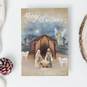 Frohe Weihnachten Krippenszene Wasserfarben