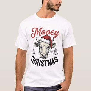 Frohe Weihnachten Kuh Santa Hut Vintage Gravur De T-Shirt
