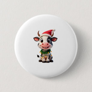 Frohe Weihnachten Kuh Santa Weihnachtsbeleuchtung Button
