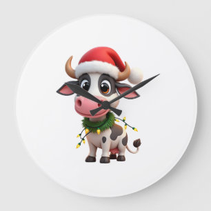 Frohe Weihnachten Kuh Santa Weihnachtsbeleuchtung Große Wanduhr